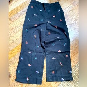 Vintage Sea Creature Embroidered Capris